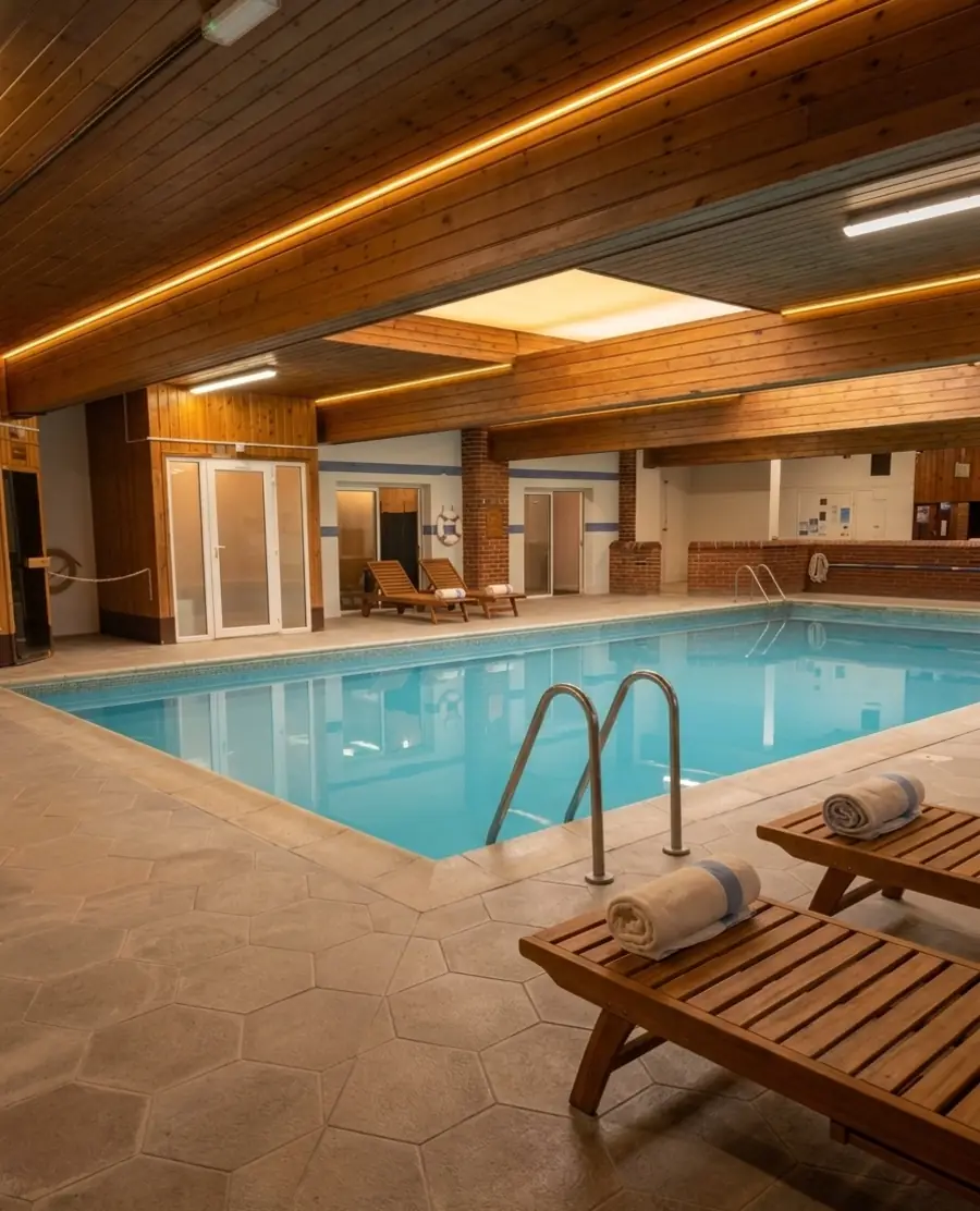 Indoor heated swimming pool at Moorville Hall Hotel with sauna and steam room